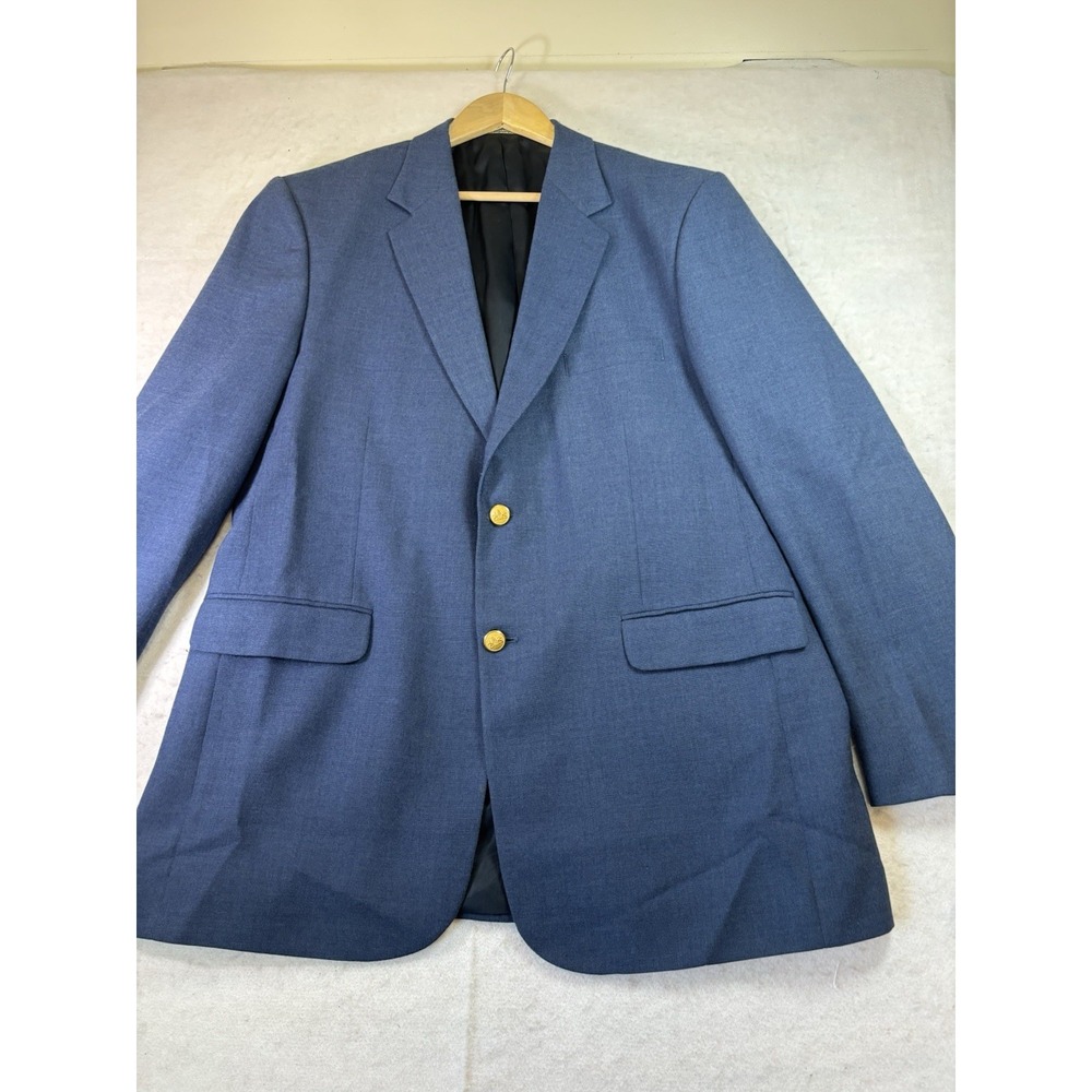 Stafford Blue Gold Button Mens 46L Blazer Sport Coat Jacket Wool Blend 2 Button